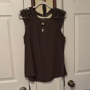 Express Brown Lace Shoulder Blouse
